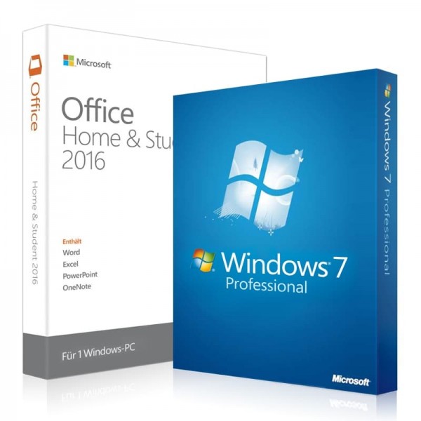 Windows 7 Professional + Office 2016 Home & Student + Lizenzschlüssel