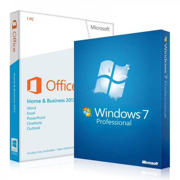 Windows 7 Professional + Office 2013 Home & Business + Lizenzschlüssel